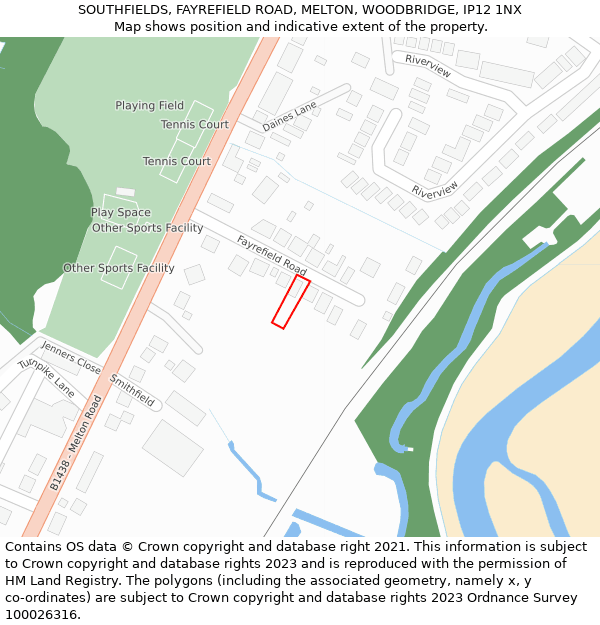 SOUTHFIELDS, FAYREFIELD ROAD, MELTON, WOODBRIDGE, IP12 1NX: Location map and indicative extent of plot