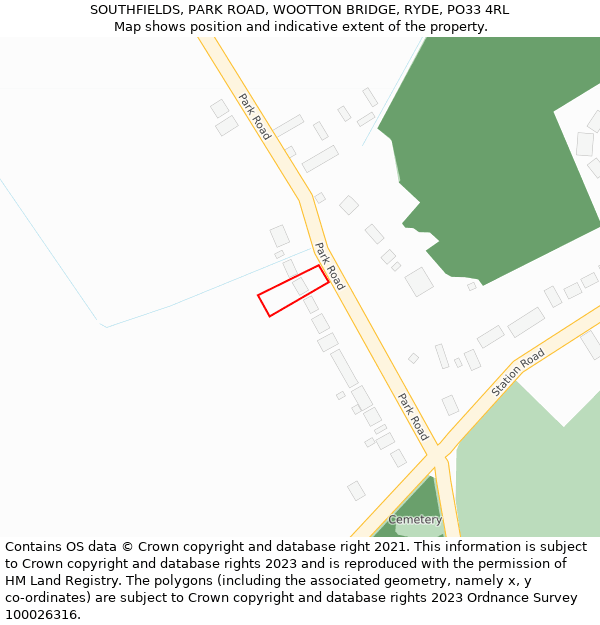 SOUTHFIELDS, PARK ROAD, WOOTTON BRIDGE, RYDE, PO33 4RL: Location map and indicative extent of plot