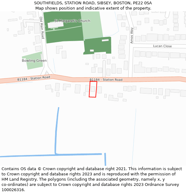 SOUTHFIELDS, STATION ROAD, SIBSEY, BOSTON, PE22 0SA: Location map and indicative extent of plot