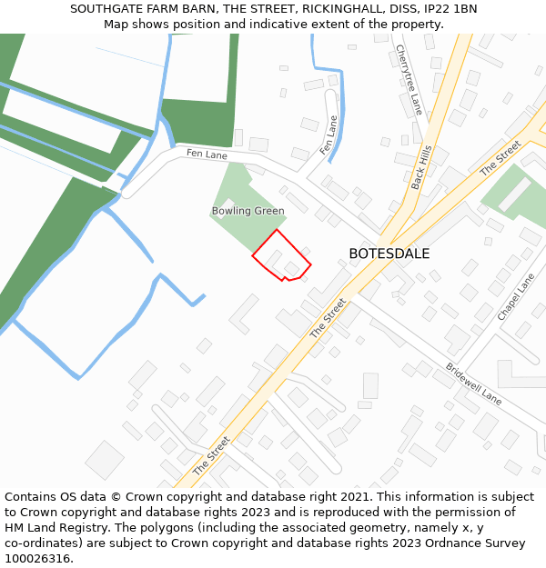 SOUTHGATE FARM BARN, THE STREET, RICKINGHALL, DISS, IP22 1BN: Location map and indicative extent of plot