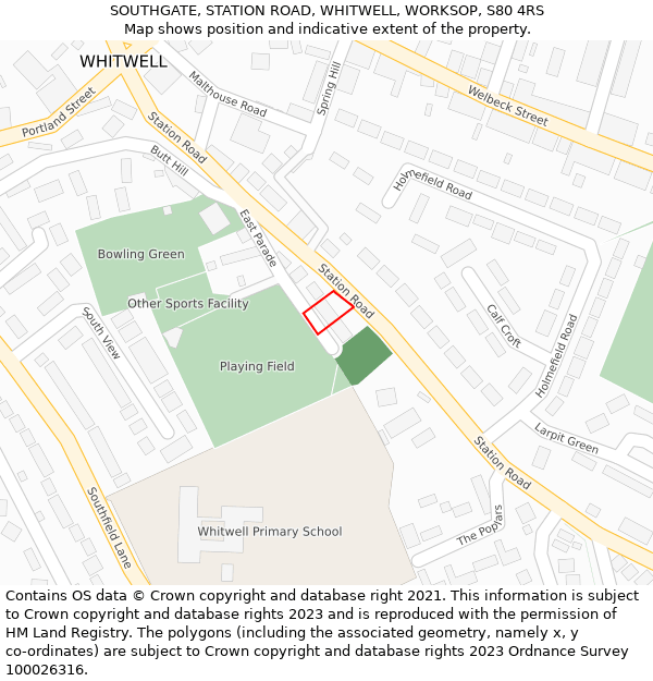 SOUTHGATE, STATION ROAD, WHITWELL, WORKSOP, S80 4RS: Location map and indicative extent of plot