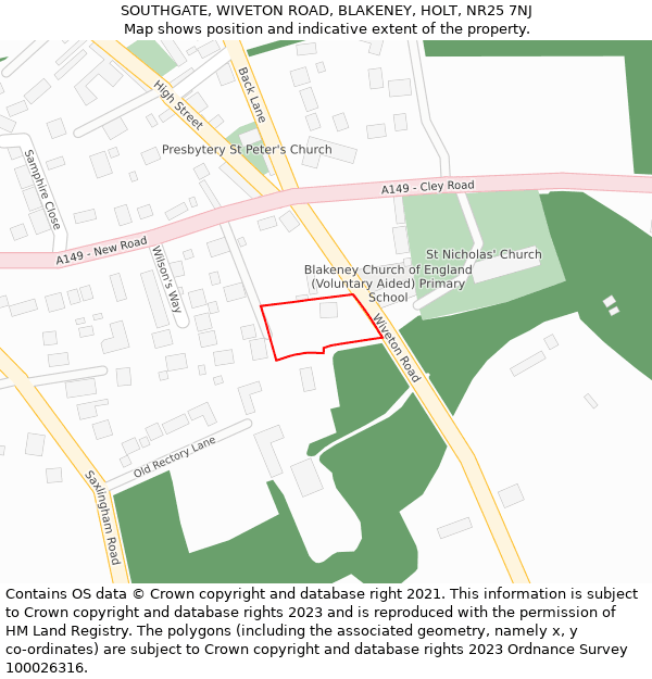 SOUTHGATE, WIVETON ROAD, BLAKENEY, HOLT, NR25 7NJ: Location map and indicative extent of plot