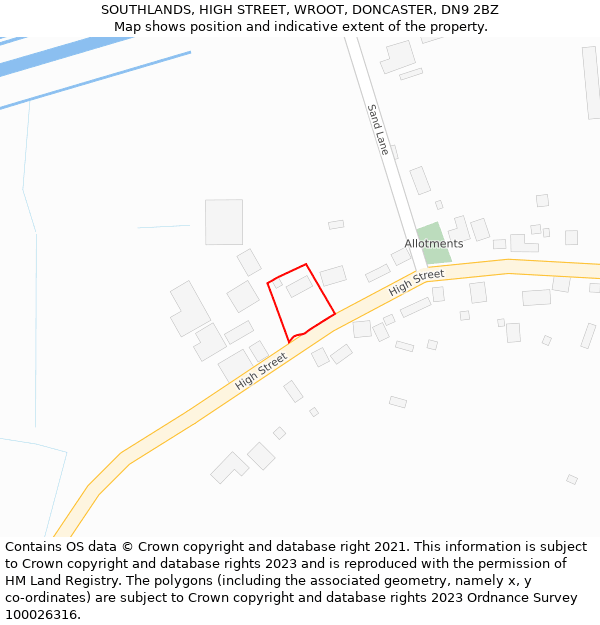 SOUTHLANDS, HIGH STREET, WROOT, DONCASTER, DN9 2BZ: Location map and indicative extent of plot