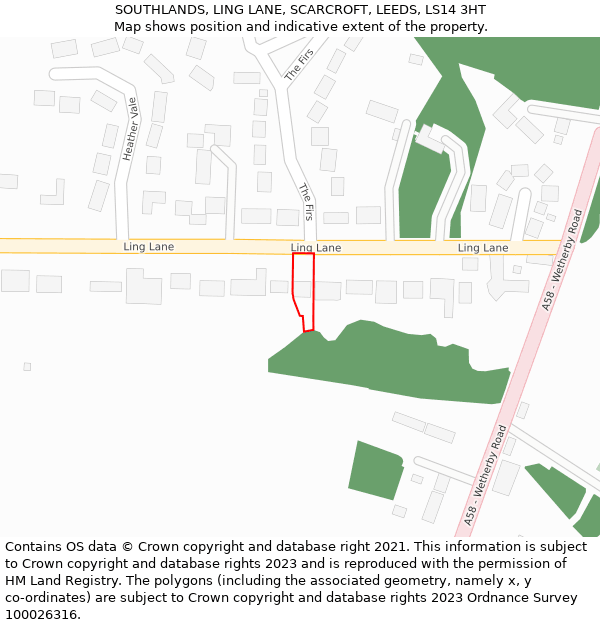 SOUTHLANDS, LING LANE, SCARCROFT, LEEDS, LS14 3HT: Location map and indicative extent of plot