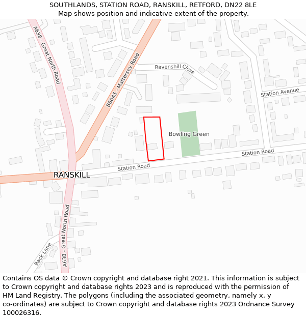 SOUTHLANDS, STATION ROAD, RANSKILL, RETFORD, DN22 8LE: Location map and indicative extent of plot