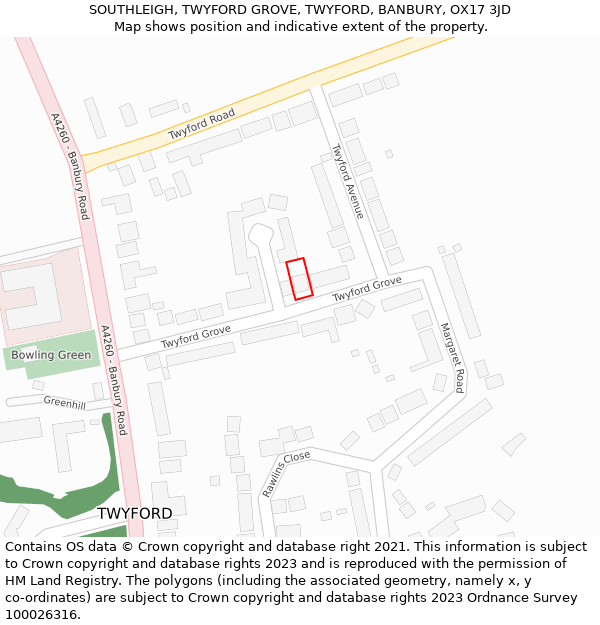 SOUTHLEIGH, TWYFORD GROVE, TWYFORD, BANBURY, OX17 3JD: Location map and indicative extent of plot