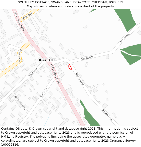 SOUTHLEY COTTAGE, SWANS LANE, DRAYCOTT, CHEDDAR, BS27 3SS: Location map and indicative extent of plot