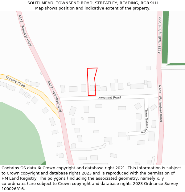 SOUTHMEAD, TOWNSEND ROAD, STREATLEY, READING, RG8 9LH: Location map and indicative extent of plot