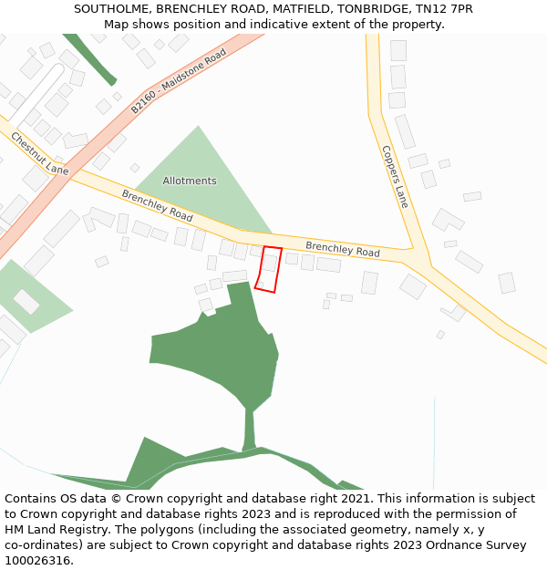 SOUTHOLME, BRENCHLEY ROAD, MATFIELD, TONBRIDGE, TN12 7PR: Location map and indicative extent of plot