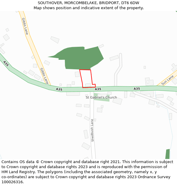 SOUTHOVER, MORCOMBELAKE, BRIDPORT, DT6 6DW: Location map and indicative extent of plot