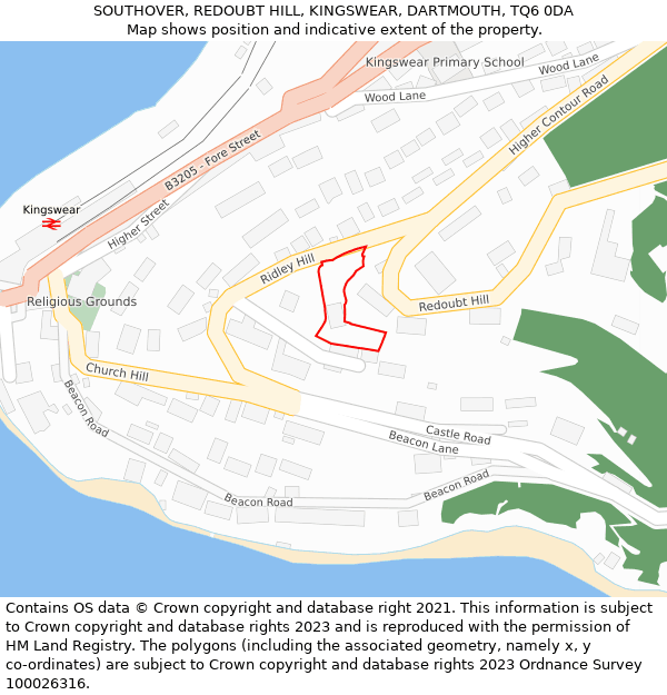 SOUTHOVER, REDOUBT HILL, KINGSWEAR, DARTMOUTH, TQ6 0DA: Location map and indicative extent of plot