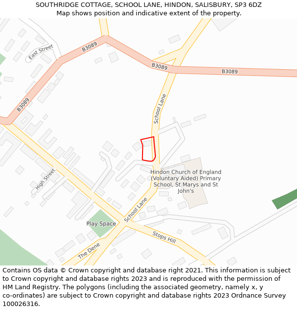 SOUTHRIDGE COTTAGE, SCHOOL LANE, HINDON, SALISBURY, SP3 6DZ: Location map and indicative extent of plot