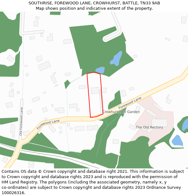 SOUTHRISE, FOREWOOD LANE, CROWHURST, BATTLE, TN33 9AB: Location map and indicative extent of plot