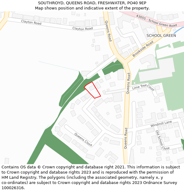 SOUTHROYD, QUEENS ROAD, FRESHWATER, PO40 9EP: Location map and indicative extent of plot