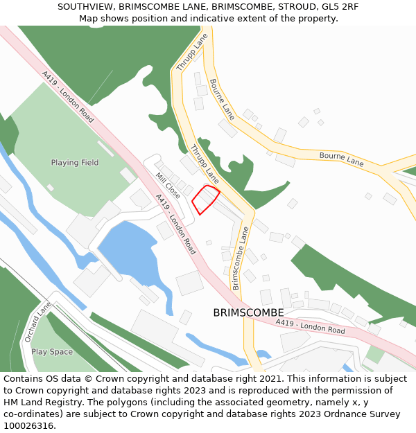 SOUTHVIEW, BRIMSCOMBE LANE, BRIMSCOMBE, STROUD, GL5 2RF: Location map and indicative extent of plot