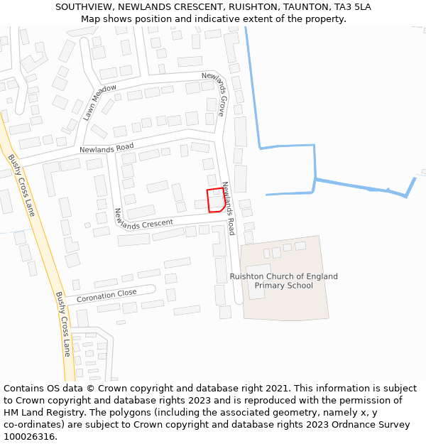 SOUTHVIEW, NEWLANDS CRESCENT, RUISHTON, TAUNTON, TA3 5LA: Location map and indicative extent of plot