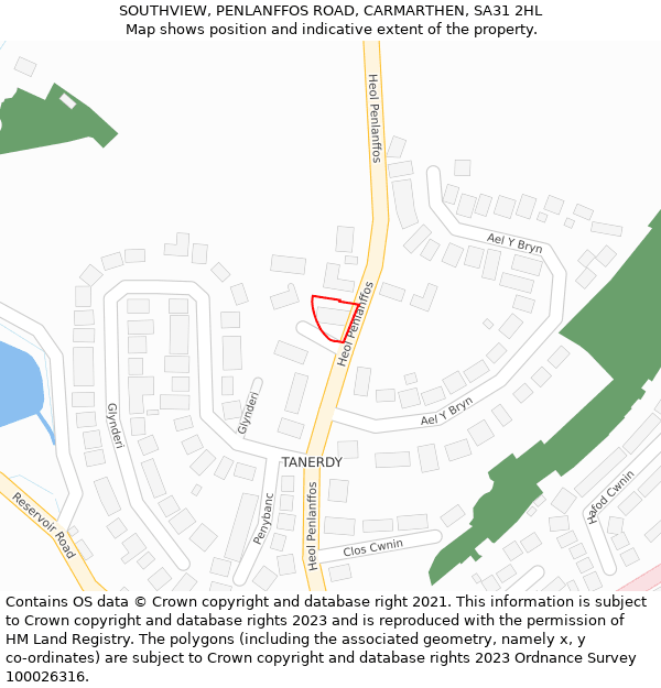 SOUTHVIEW, PENLANFFOS ROAD, CARMARTHEN, SA31 2HL: Location map and indicative extent of plot