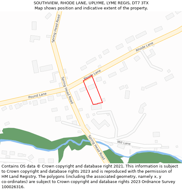 SOUTHVIEW, RHODE LANE, UPLYME, LYME REGIS, DT7 3TX: Location map and indicative extent of plot