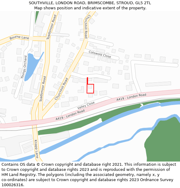 SOUTHVILLE, LONDON ROAD, BRIMSCOMBE, STROUD, GL5 2TL: Location map and indicative extent of plot