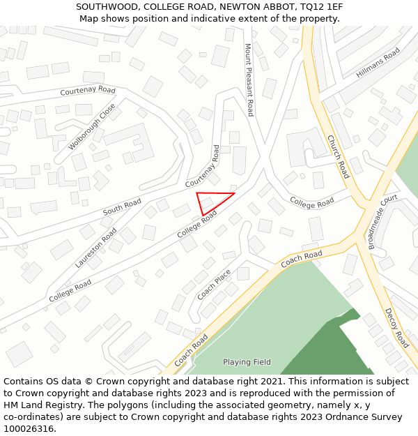 SOUTHWOOD, COLLEGE ROAD, NEWTON ABBOT, TQ12 1EF: Location map and indicative extent of plot