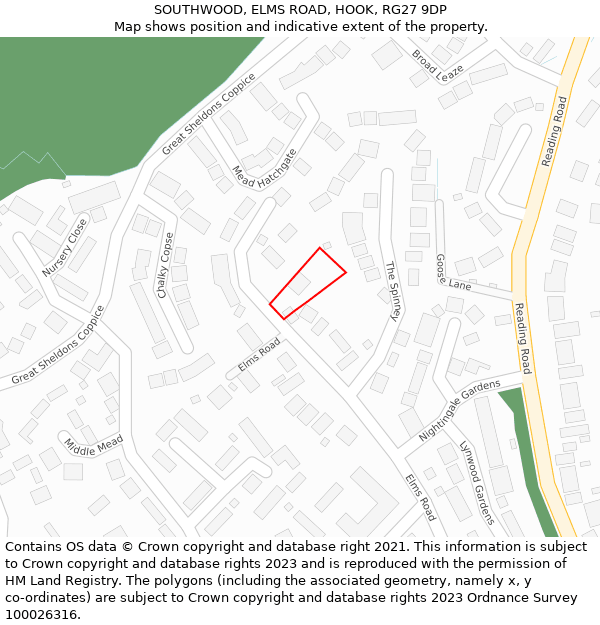 SOUTHWOOD, ELMS ROAD, HOOK, RG27 9DP: Location map and indicative extent of plot