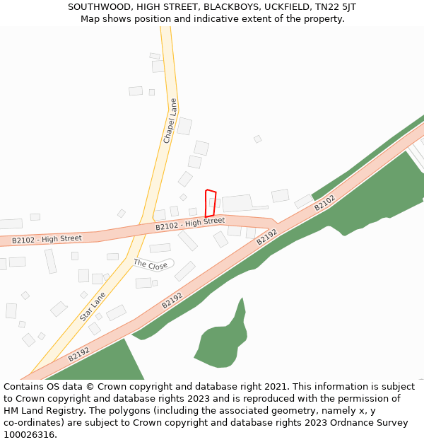 SOUTHWOOD, HIGH STREET, BLACKBOYS, UCKFIELD, TN22 5JT: Location map and indicative extent of plot