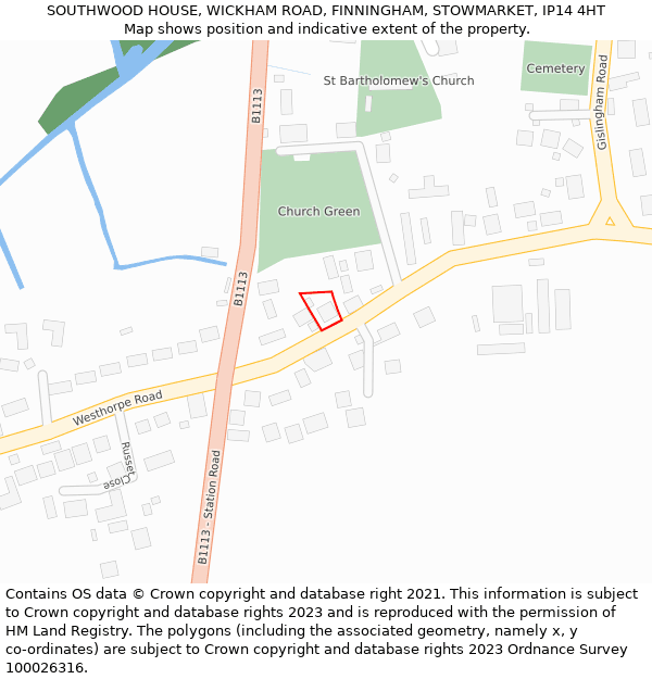 SOUTHWOOD HOUSE, WICKHAM ROAD, FINNINGHAM, STOWMARKET, IP14 4HT: Location map and indicative extent of plot