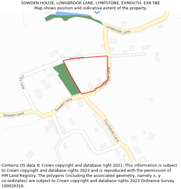 SOWDEN HOUSE, LONGBROOK LANE, LYMPSTONE, EXMOUTH, EX8 5BE: Location map and indicative extent of plot