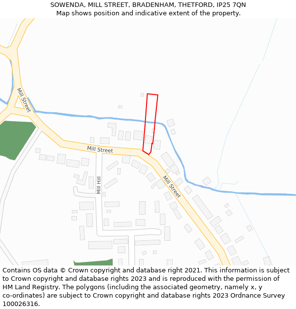 SOWENDA, MILL STREET, BRADENHAM, THETFORD, IP25 7QN: Location map and indicative extent of plot