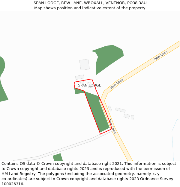 SPAN LODGE, REW LANE, WROXALL, VENTNOR, PO38 3AU: Location map and indicative extent of plot