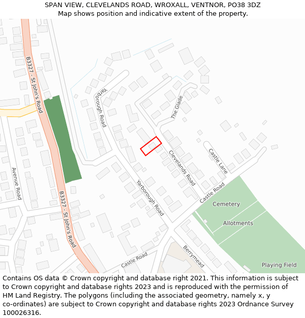 SPAN VIEW, CLEVELANDS ROAD, WROXALL, VENTNOR, PO38 3DZ: Location map and indicative extent of plot