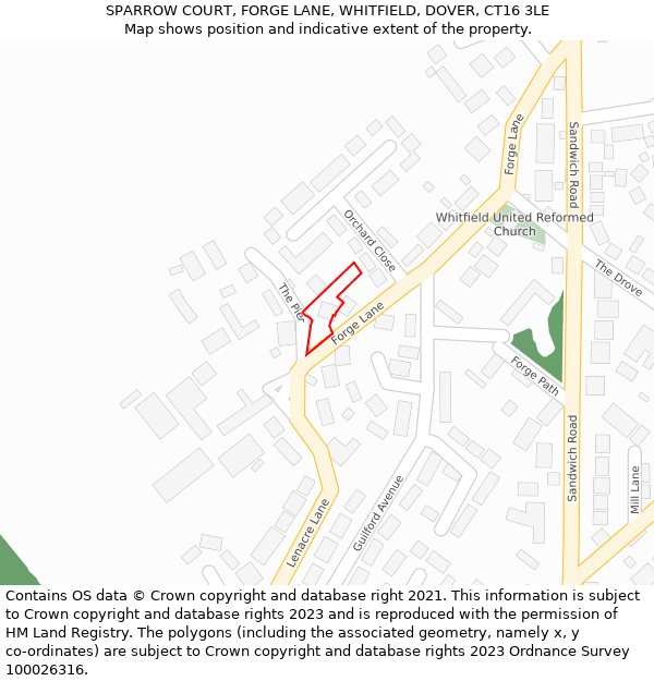 SPARROW COURT, FORGE LANE, WHITFIELD, DOVER, CT16 3LE: Location map and indicative extent of plot