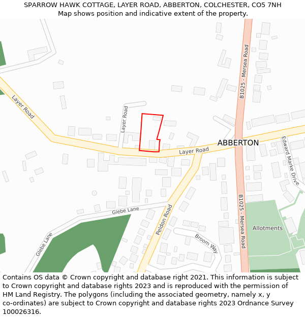SPARROW HAWK COTTAGE, LAYER ROAD, ABBERTON, COLCHESTER, CO5 7NH: Location map and indicative extent of plot