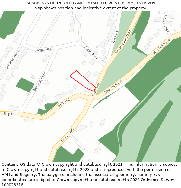 SPARROWS HERN, OLD LANE, TATSFIELD, WESTERHAM, TN16 2LN: Location map and indicative extent of plot