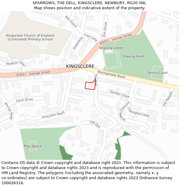 SPARROWS, THE DELL, KINGSCLERE, NEWBURY, RG20 5NL: Location map and indicative extent of plot