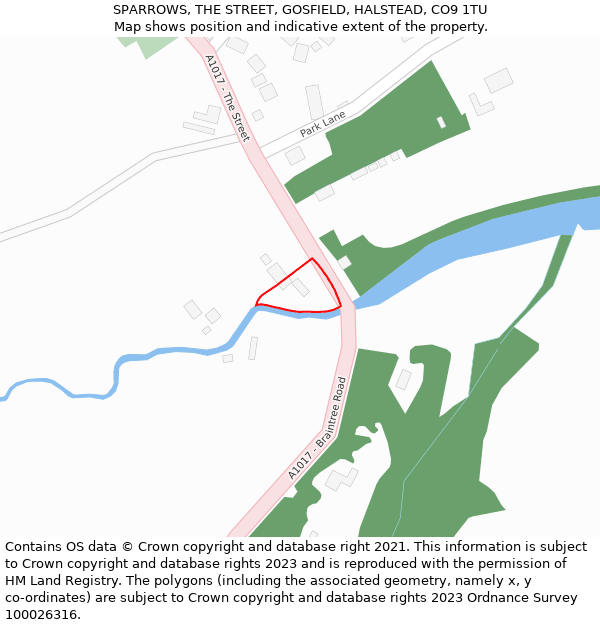 SPARROWS, THE STREET, GOSFIELD, HALSTEAD, CO9 1TU: Location map and indicative extent of plot