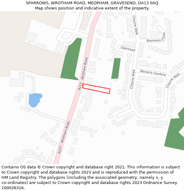 SPARROWS, WROTHAM ROAD, MEOPHAM, GRAVESEND, DA13 0AQ: Location map and indicative extent of plot