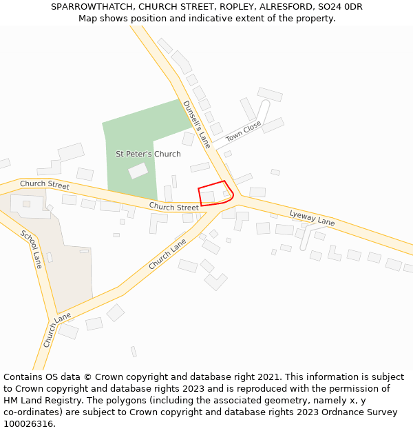 SPARROWTHATCH, CHURCH STREET, ROPLEY, ALRESFORD, SO24 0DR: Location map and indicative extent of plot