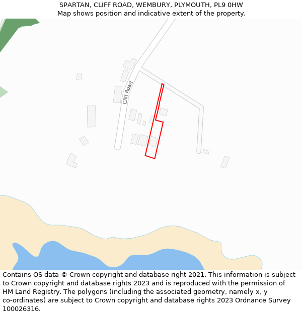 SPARTAN, CLIFF ROAD, WEMBURY, PLYMOUTH, PL9 0HW: Location map and indicative extent of plot