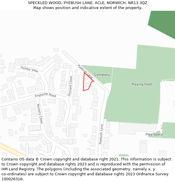 SPECKLED WOOD, PYEBUSH LANE, ACLE, NORWICH, NR13 3QZ: Location map and indicative extent of plot