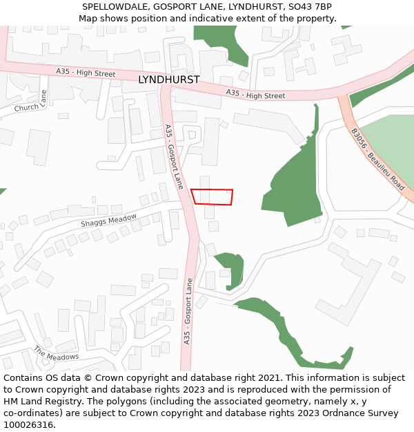 SPELLOWDALE, GOSPORT LANE, LYNDHURST, SO43 7BP: Location map and indicative extent of plot