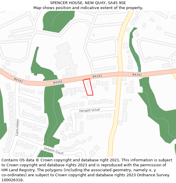 SPENCER HOUSE, NEW QUAY, SA45 9SE: Location map and indicative extent of plot
