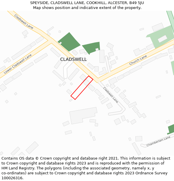 SPEYSIDE, CLADSWELL LANE, COOKHILL, ALCESTER, B49 5JU: Location map and indicative extent of plot