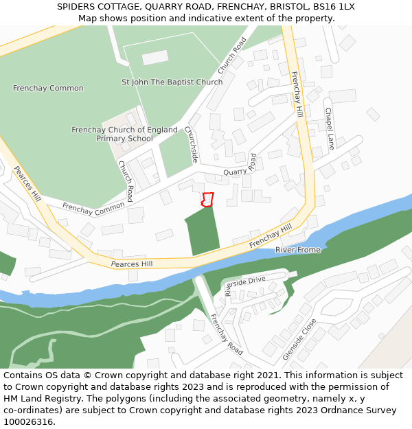 SPIDERS COTTAGE, QUARRY ROAD, FRENCHAY, BRISTOL, BS16 1LX: Location map and indicative extent of plot