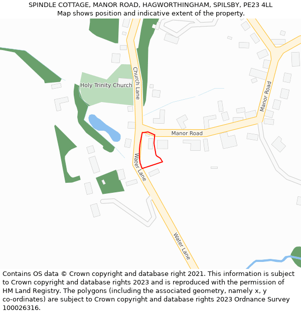 SPINDLE COTTAGE, MANOR ROAD, HAGWORTHINGHAM, SPILSBY, PE23 4LL: Location map and indicative extent of plot