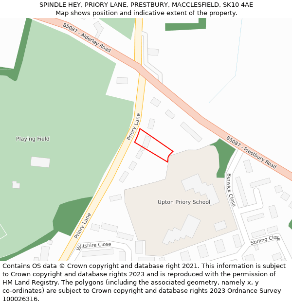 SPINDLE HEY, PRIORY LANE, PRESTBURY, MACCLESFIELD, SK10 4AE: Location map and indicative extent of plot