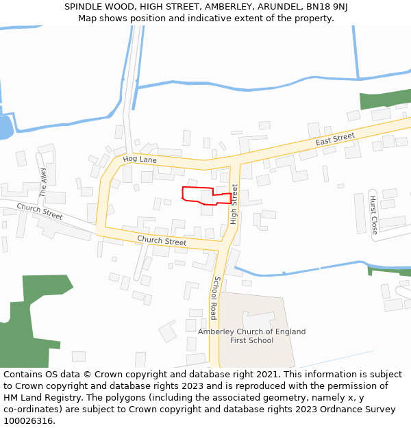 SPINDLE WOOD, HIGH STREET, AMBERLEY, ARUNDEL, BN18 9NJ: Location map and indicative extent of plot
