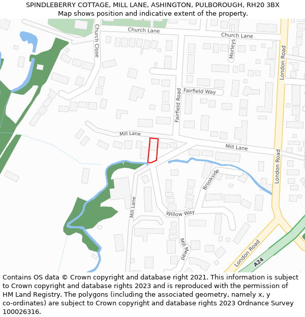 SPINDLEBERRY COTTAGE, MILL LANE, ASHINGTON, PULBOROUGH, RH20 3BX: Location map and indicative extent of plot