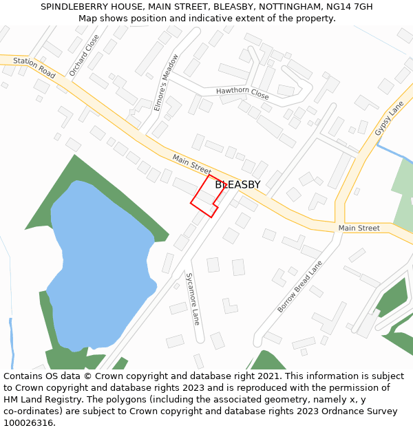 SPINDLEBERRY HOUSE, MAIN STREET, BLEASBY, NOTTINGHAM, NG14 7GH: Location map and indicative extent of plot