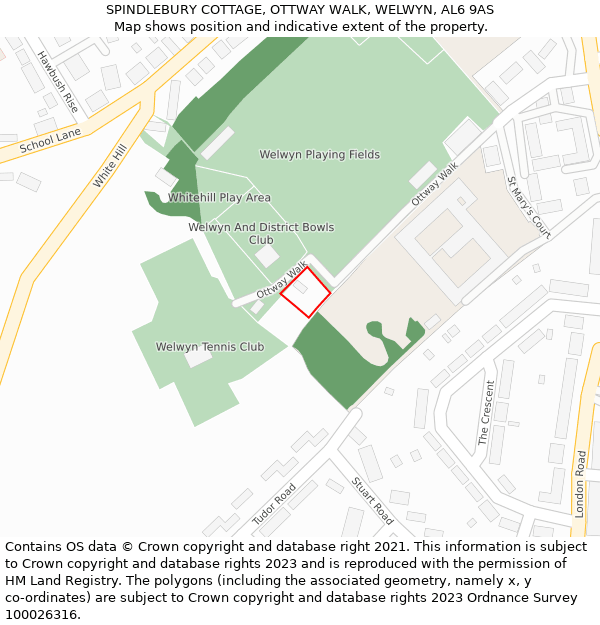 SPINDLEBURY COTTAGE, OTTWAY WALK, WELWYN, AL6 9AS: Location map and indicative extent of plot